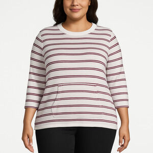 Liz Claiborne Top Womens Size XXL Striped Sweater 34 Sleeves Crew‎ Kangaroo